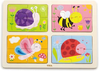 Houten Puzzel Set - Inlegpuzzels - Kinderen Leren Spelen - 4 Verschillende Puzzels - 13 x 10 cm - Multicolor