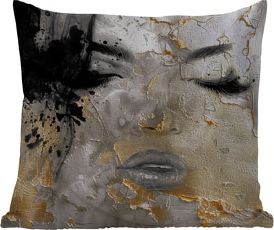 Tuinkussen - Vrouw - Kunst - Goud - Zwart - 40x40 cm - Weerbestendig