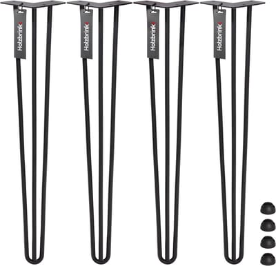 Set van 4 Hairpin Tafelpoten 60 cm - 3 Stangen - Industrieel Zwart Staal