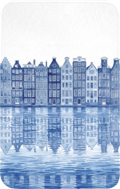 WC mat 50x80 cm - Antislip - Aquarel - Grachtenpanden - Delfts - Blauw - Toiletmat - Vloermat - Douchemat - Toilet tapijt - Toiletmatten