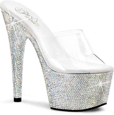 Pleaser - BEJEWELED-701DM Muiltjes - Paaldans schoenen - 35 Shoes - Zilverkleurig/Transparant