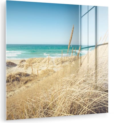 MuchoWow® Glasschilderij 50x50 cm - Schilderij acrylglas - Strand - Duin - Noorwegen - Foto op glas - Muurdecoratie woonkamer - Wanddecoratie slaapkamer - Schilderijen