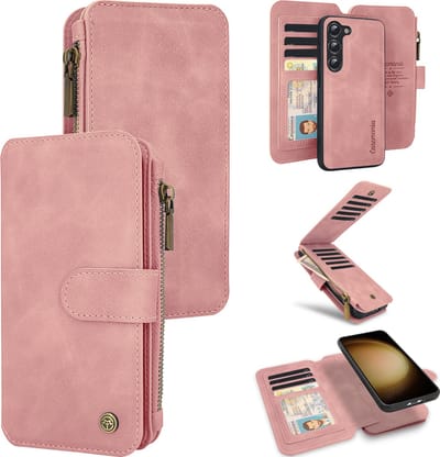 Casemania Hoesje Geschikt voor Samsung Galaxy A35 - Pale Pink - 2 in 1 Magnetic Book Case met Rits