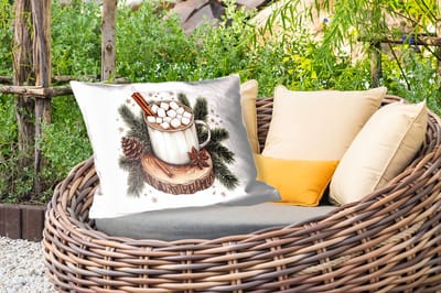 Buitenkussens - Winter - Hout - Chocolademelk - Drink - Kerst - 60x40 cm - Weerbestendig