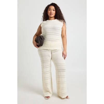 boohoo Dames Plus Gehaakte Gebreide Longline Top En Broek Co-ord | Cream | Maat: 20