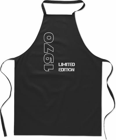 Limited Edition 1970 - keukenschort - kookschort - BBQ schort - 100% katoen - leeftijd - geboortejaar - verjaardag en feest - cadeau - kado - unisex - zwart
