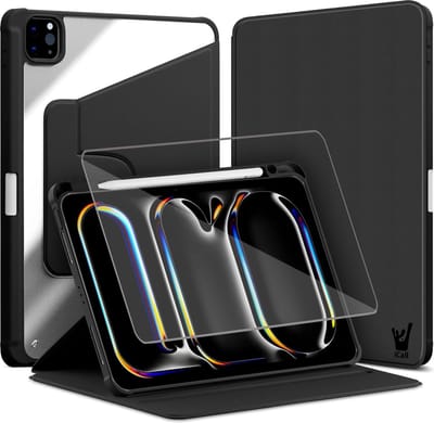 Hoes met Screenprotector geschikt voor iPad Pro 11 inch 2024 - Book Case Premium Sleep Cover Kunstleer 360 Graden Draaibaar met Auto/Wake Functie en Pencilhouder - Zwart