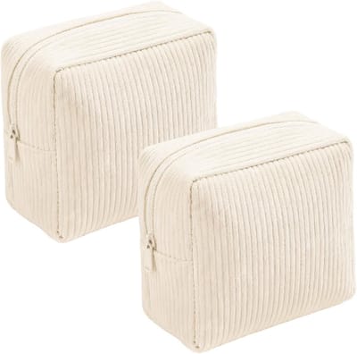 2 Stuks Witte Hygiënische Opbergtas, Corduroy Mini Vierkante Tas, Gemakkelijk Dagelijks Leven, Reizen Toiletartikelen Sorteren.