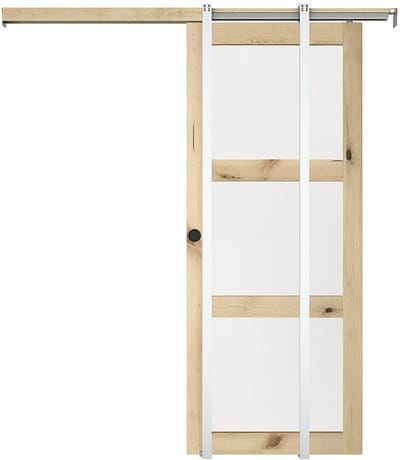 Vente-unique Schuifdeur met klamplaagsysteem in hout en gehard glas - 3 vensters - H205 x L63 cm - ACOSTA II