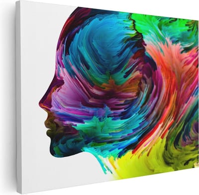 Artaza Canvas Schilderij Abstracte Kunst Hoofd - 40x30 cm - Klein - Muurdecoratie Woonkamer - Wanddecoratie Regenboog - Kamer Accessoires