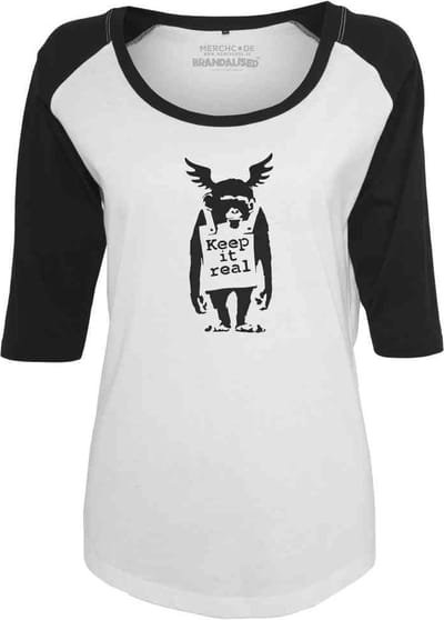 Merchcode Banksy - Brandalised - Banksy's Graffiti Ape Raglan top - XXL - Wit/Zwart