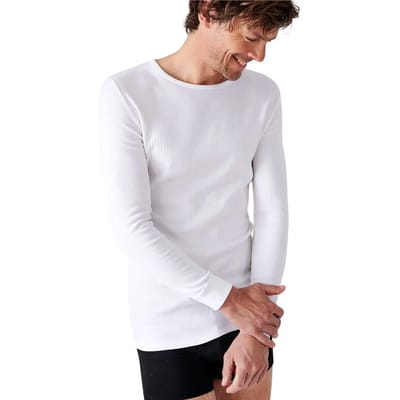 Damart - T-shirt Thermolactyl met ronde hals en geribde fleece - Heren - Wit - S
