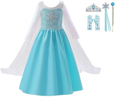 Het Betere Merk prinsessenjurk meisje - Elsa jurk maat 146/152 - verkleedkleding meisje - kroon, toverstaf, Elsa vlecht, handschoenen