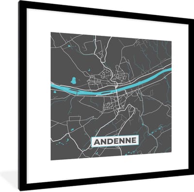 Fotolijst incl. Poster - Kaart – Plattegrond – Stadskaart – Andenne – België - Grijs - 40x40 cm - Posterlijst