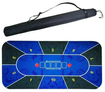 Pokermat Royal 180CM Blauw - Texas Hold'em Poker Mat - Mat voor Pokeren op Tafel - Incl. Draagtas