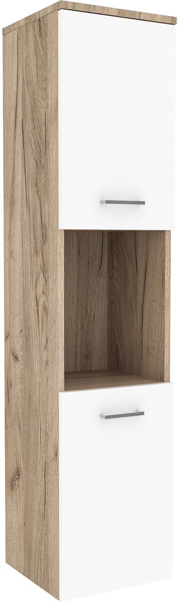 Kolomkast Krildihana 131x30x30 cm eikenkleurig wit en zilverkleurig [en.casa]
