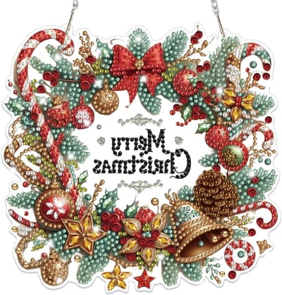 Kerstdecoratie met 5D Diamond Painting Hanger, Dubbelzijdige Raamafbeeldingen voor Volwassenen en Kinderen, Creatieve Knutselset voor Muur en Deur