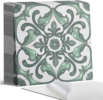 Coloray Plaktegels - Patroon met elegante motieven Zelfklevende Tegels - 20 cm x 20 cm - Groente Plaktegels - 20 stuks - Vierkant PVC Tegels - Plaktegels Badkamer - Plaktegels Vloer - Vinyl Tegels - Wandtegel Zelfklevend