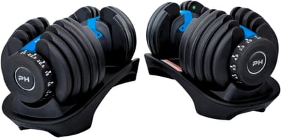 PH Fitness Verstelbare Dumbells Set 24KG Donker Blauw - 2 STUKS - Smart Dumbbells - Gewichtenset voor Home Gym - Adjustable Dumbbells van 2,5 kg tot 24kg - Complete Halterset van 15 Dumbbells in een!