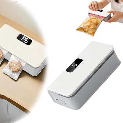 Professionele Handmatige Sealmachine voor Zakjes - 6 Temperatuurstanden - USB-C Oplaadbaar - Oplaadbare Chipzak Sealer - 6-Niveaus Temperatuurregeling - Met Ingebouwd Mesje - Magnetisch - Wit