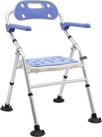Douchestoel - Badkruk Opvouwbaar - Veilig Douchen - In Hoogte Verstelbaar - 150kg Draaglast - Blauw Wit