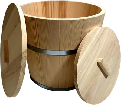 Famanu – Houten emmer met 2 deksels voor het fermenteren van zuurkool en augurken Ton voor zuurkool of sauna – 5 liter