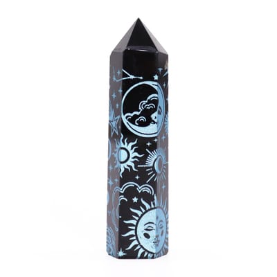Zwarte Obsidiaan Punt - Hemelsblauw