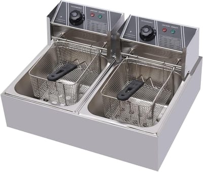 Dubbele Frituurpan - Elektrische Frituur - Grote Porties - Roestvrij Staal - 12 Liter Tank - Zilver