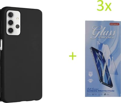 Soft Back Cover Hoesje Geschikt voor: Samsung Galaxy A32 5G TPU Silicone rubberen + 3xs Tempered screenprotector - zwart