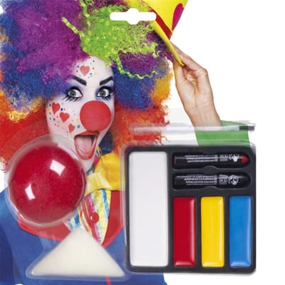 Schminkset clown - Make-up kit met clownsneus, kwastje en spons - Gezichtsschmink - Schmink clown - Multicolor - 6-delig
