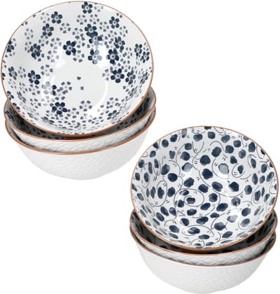 6-delige set TOTTO kom Ø21cm blauw & wit 2 motieven van steengoed