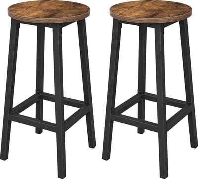 ACAZA Barkruk - Per 2 - Barkrukken Set van 2 - Hoogte 65 cm - Vintage Bruin - Barstoel - Ronde Barkrukken