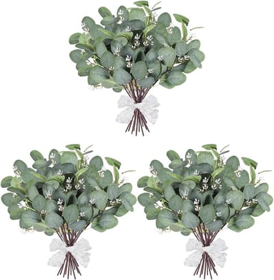 Dailygoods - Kunstbloemen eucalyptus decoratie, 18 stuks, eucalyptusplant, gedroogde eucalyptus, gedroogde bloemen, decoratie, planten voor bruiloften, feesten, thuis, tafeldecoratie, bloemstuk