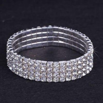 Bracelet extensible en cristal et strass plaqué argent pour femme, bijoux de mariage à plusieurs rangées gray