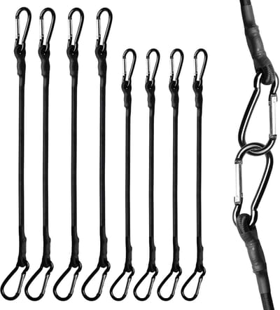 Spanrubber met karabijnhaak, set van 8 expanders, met karabijnhaak, 4 x 60 cm, 4 x 100 cm, spanrubber met haken, expander met haak, verstelbaar, voor camping, fiets, auto