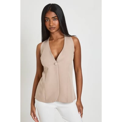 boohoo Dames Halternek Getailleerd Gilet Met Gecinchte Taille | Paddestoel | Maat: 36