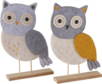 Set leuke vilten uilen op houten voetjes