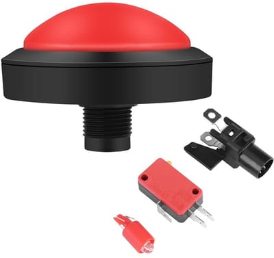 Dailygoody - Led-arcadeknoppen - Grote Arcadeknop - Inclusief Reserveled - 100 mm - Rood - Perfect voor Spelcomputers en Arcade Spellen - DC 12 V