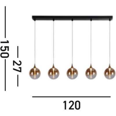 Searchlight Moderne LED Hanglamp Alchemy 1 Lichtpunt Rond Amber/Goud/Zwart Glas Eetkamer Keuken Dimbaar