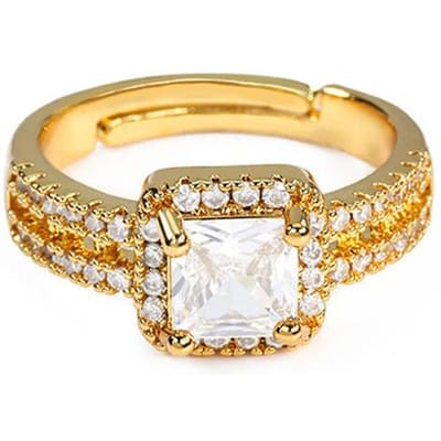 Luxe Diamanten Ringen Voor Vrouwen Verguld Zirconium Vierkant Verstelbare Ring Hypoallergeen Bruiloft Kerst Mode Sieraden beige