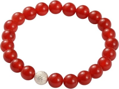 Edelstenen armband Silver Ball Red Agate - rood - agaat - elastisch - luxe sieraden zakje - armband dames - rood armband - elastisch armband