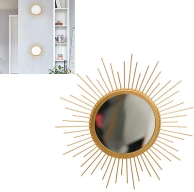 Gouden wandspiegel met zonnestralenmotief - Luxueus en verfijnd - Decoratieve spiegel in bohemian stijl - Wandspiegel voor thuis - 30*15 cm - Geschikt voor woonkamer/slaapkamerdecoratie, als cadeau en meer - Goud