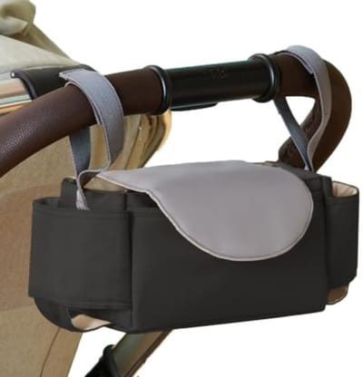 Kinderwagen-organizer met geïsoleerde bekerhouder, buggy-opbergtas, zwart