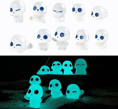 Set van 10 Luminous Resin Spirits Miniaturen - Blauwe Houten Geesten voor Tuin, Planten en Halloween Decoratie