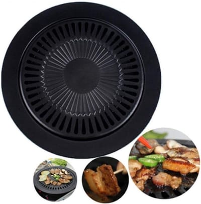 IBBO® - Grillplaat - Bakplaat anti-aanbak - Camping Jack Grill bevestiging voor draagbaar gasfornuis - Diameter 31.5 cm - voor gasfornuis - Antiaanbaklaag - Zwart