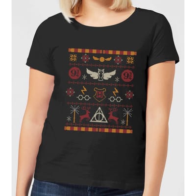 Harry Potter Knit dames kerst t-shirt - Zwart - 3XL