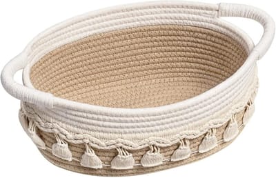 Opbergmand 24 cm wit van katoen met handgrepen