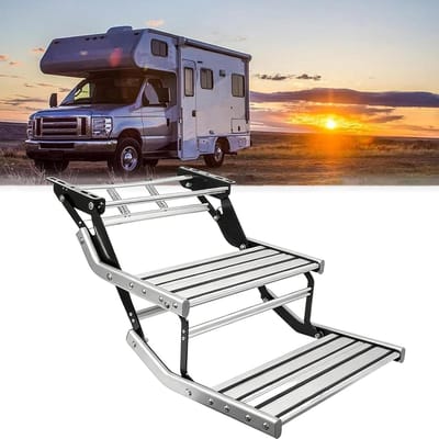 Opvouwbare RV-opstap - Kampeertrap Aanhanger - Veilig Instappen - Antislip Verdikte Plaat - 200kg Draagvermogen - Zilver