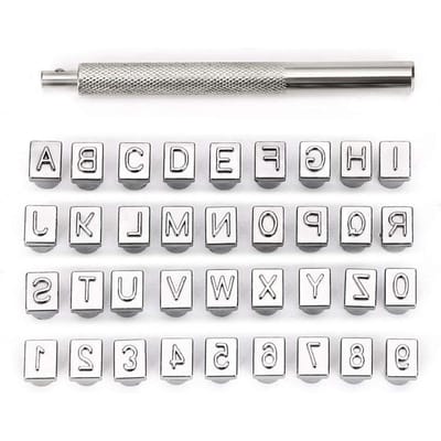 Hoofdletters en cijfers stempelset, 1/4” / 6mm alfabet stempel gereedschapsset lederbewerking stempelgereedschap lederkunst knutselgereedschap 6MM