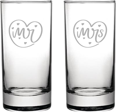 Gegraveerde set longdrinkglazen 28,5cl Mr. In hartje - Mrs. In hartje